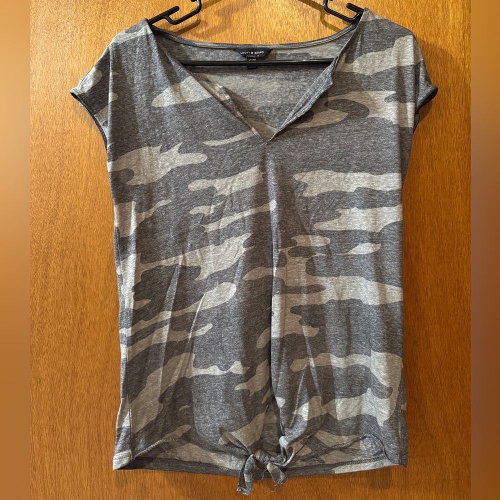 Lucky Brand Camo tie-front Muscle Tee